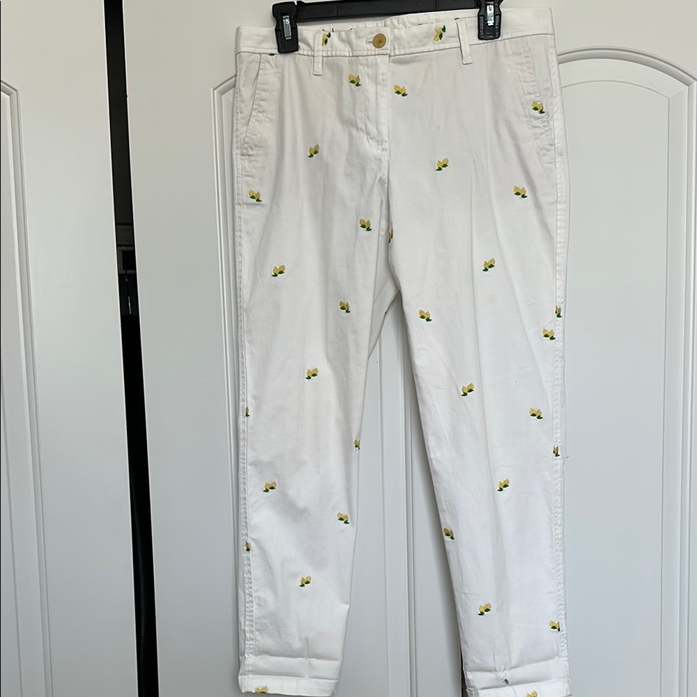 Talbots White Chino with Yellow Floral Embroidery